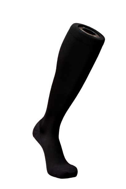 Lunatik GQ Black compression sock on white background.