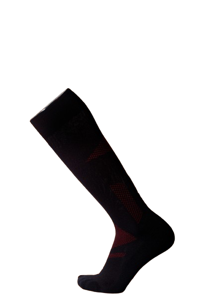 Lunatik GQ Black compression sock on white background.