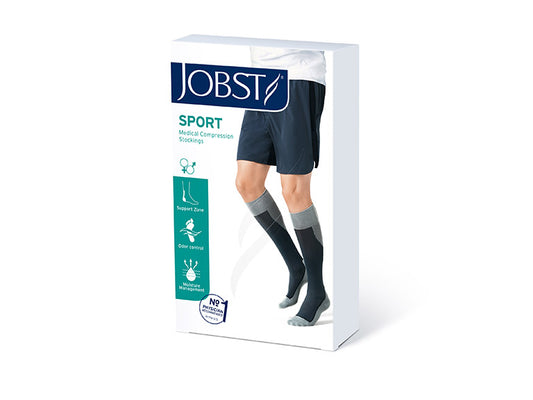 Front view of JOBST Sport compression socks in product box.