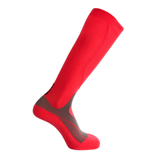 Lunatik Vibe Tech compression sock in pink on white background (side view).